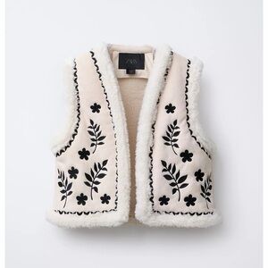Zara Girls Embroidered Faux Suede Vest sz 8-10